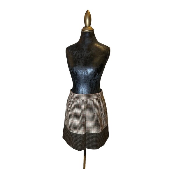 J.CREW Women's Wool Tweed Mini Skirt Size 8 Brown Houndstooth Preppy Workwear - Picture 1 of 7